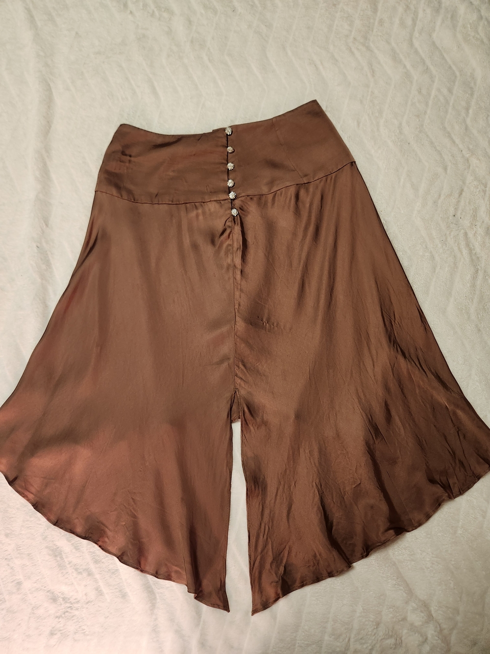Anthropologie Chocolate Brown Satin Asymmetrical Tie Back Viscose Skirt XS - Picture 8 of 16